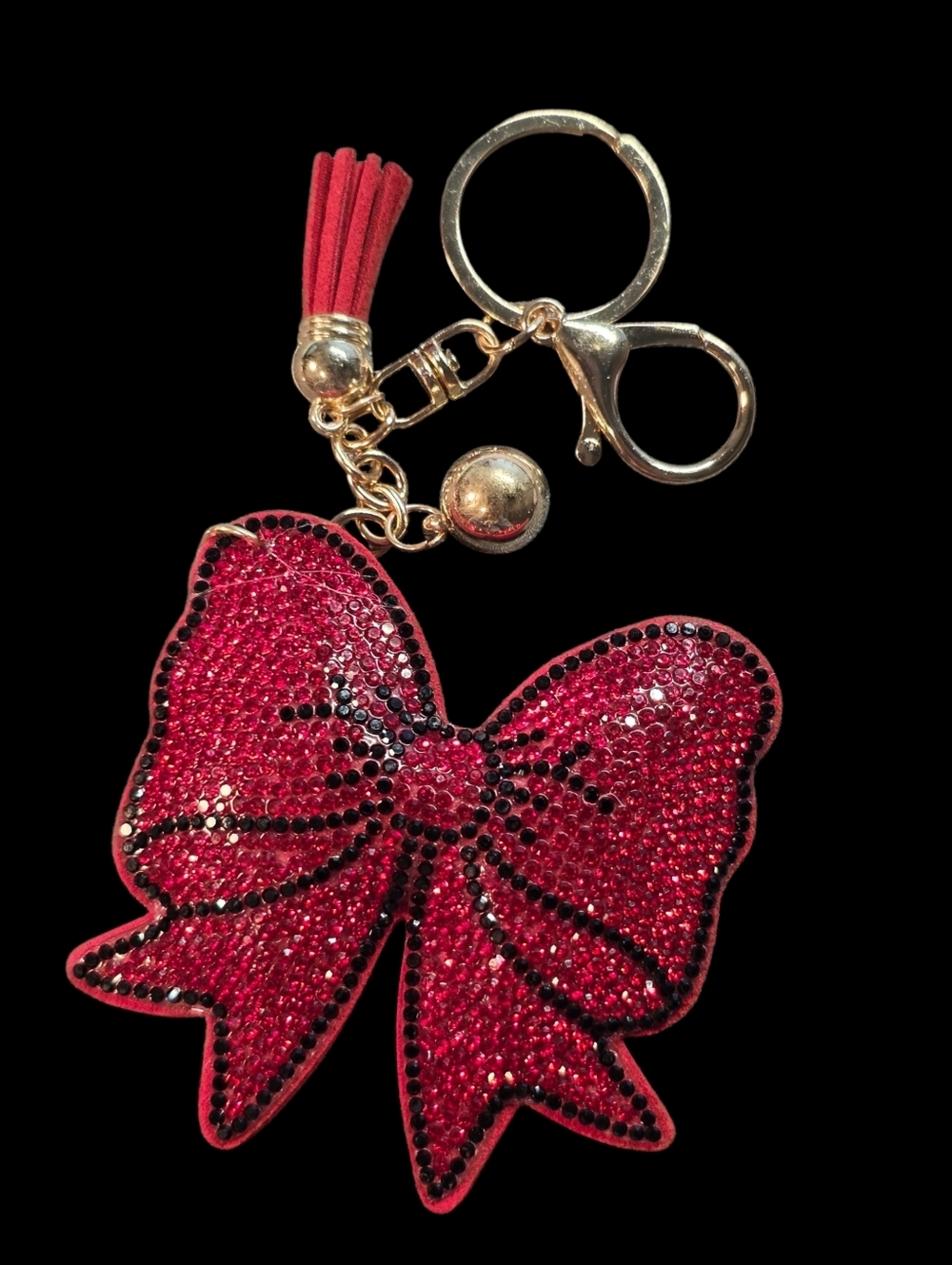 Red Crystal Bow Bag Charm Keychain with Tassel